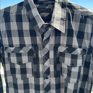 7 Diamonds fashion forward Men's Black and Gray Checkered Shirt